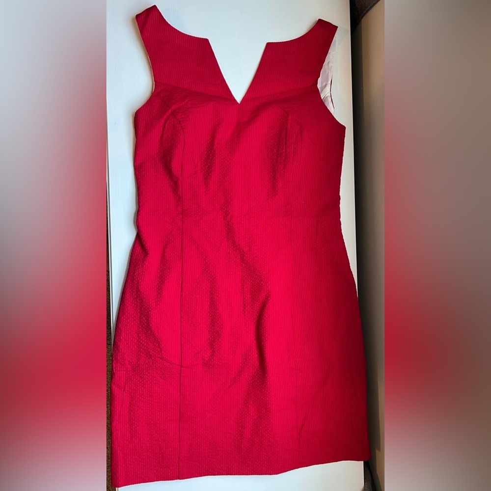 Lauren James red seersucker dress; size XS